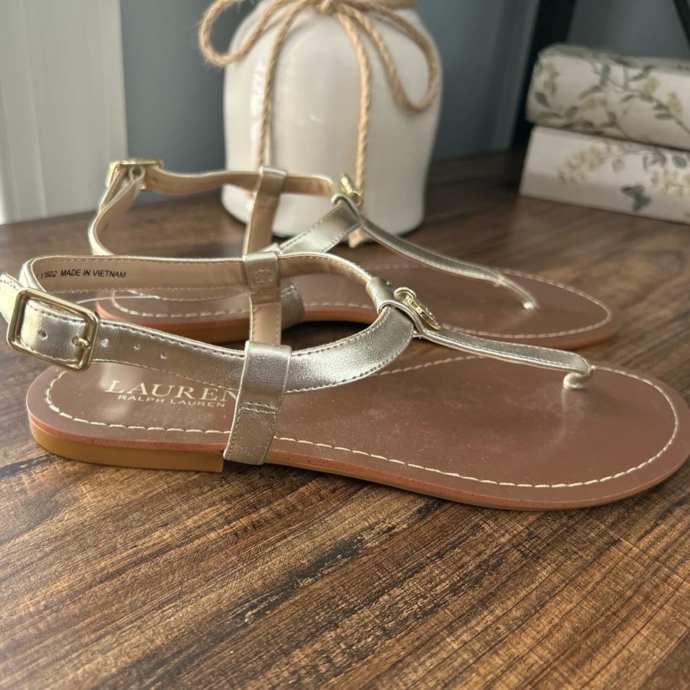 Lauren Ralph Lauren  ADABELLE Metallic Flat Sandals Size7.5B